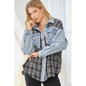 Andree By Unit Denim Blue Navy Flannel Button up Shacket S-L New T11119